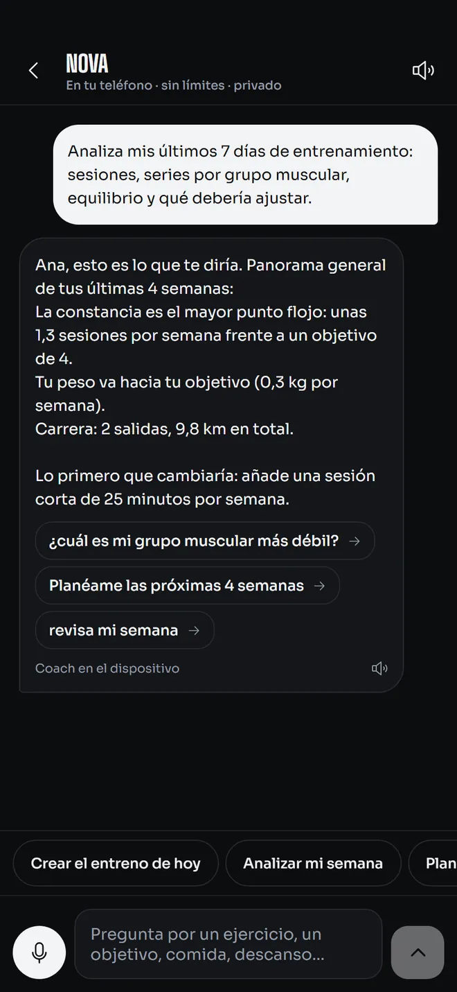 Una conversación con el coach en el dispositivo