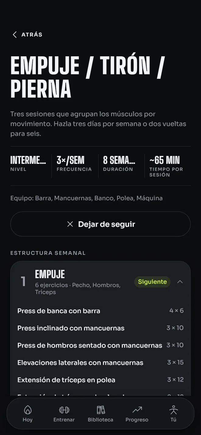 La estructura semanal de un programa: sesiones, ejercicios, series y repeticiones
