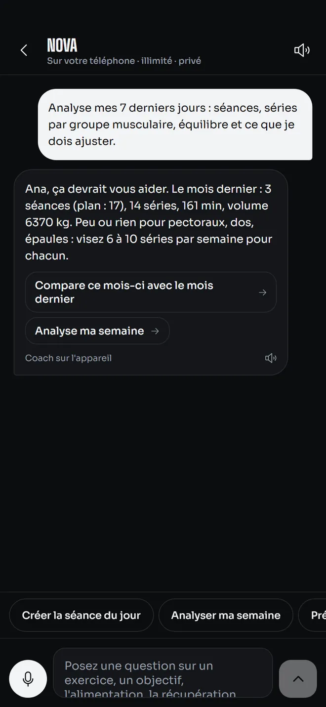 Une conversation avec le coach sur l'appareil