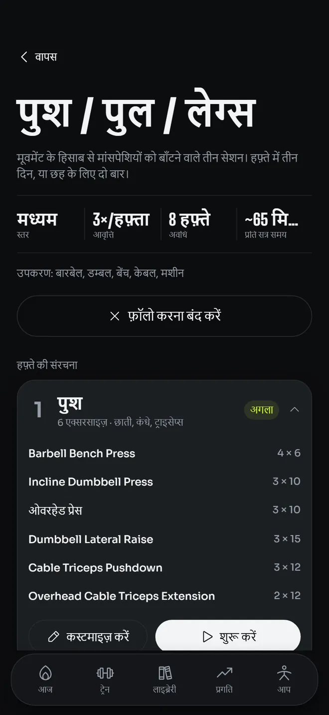 किसी प्रोग्राम की साप्ताहिक संरचना: सेशन, एक्सरसाइज़, सेट और रेप्स
