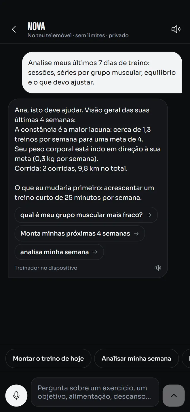 Uma conversa com o coach no aparelho